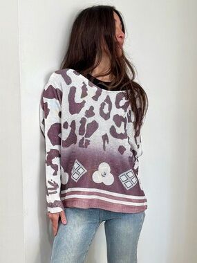 ShopEvelynne Animal Print Sweater - White and Brown